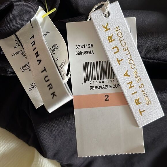 Trina Turk Monaco Solids Ruffle Plunge One Piece Swimsuit Size 2 NWT in Black - Picture 8 of 10